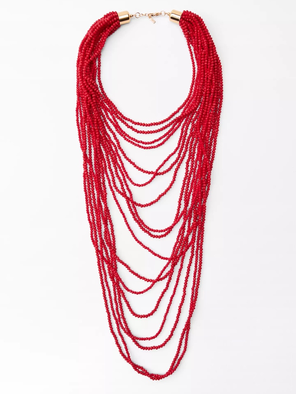 Zara Red Multi-Strand Beaded Necklace with Gold-Tone Accents